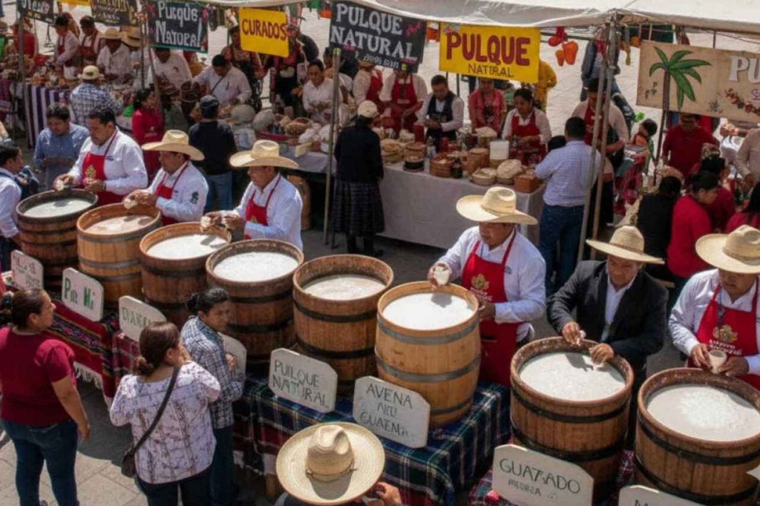 Puestos de pulque natural en la Feria de la Barbacoa y el Pulque de Villa del Carbón